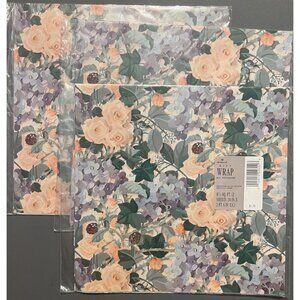 Lot‎ of 3 Vintage Hallmark All Occasions Sealed Gift Wrap Roses & Wildflowers